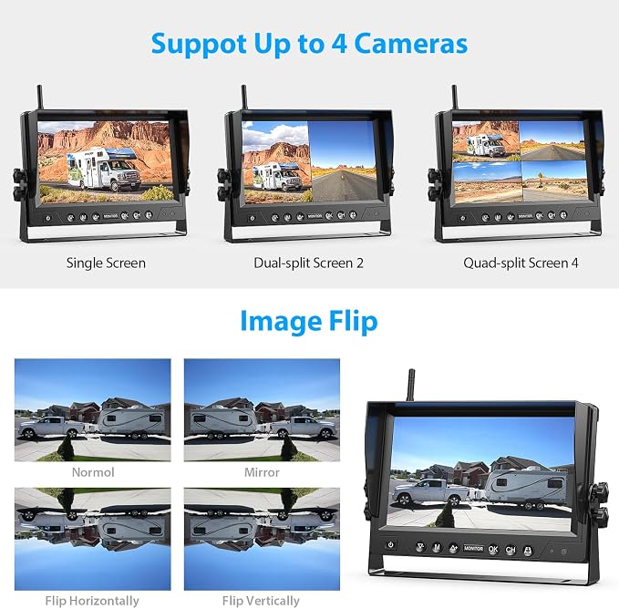 3 Magnetic Solar Wireless Backup Camera System, Quad RV Rearview Backup Cameras - Image 4