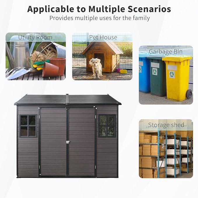 8x6 FT Outdoor Storage Shed, Resin Garden Shed - Image 6