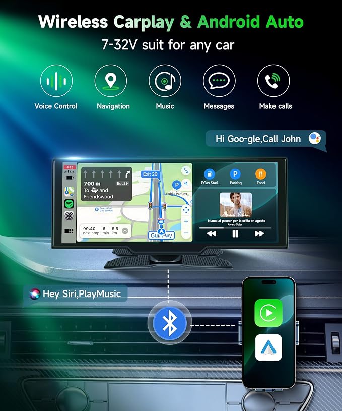 Carplay Screen for Car, 10.26 inch IPS Touch Screen Portable Wireless Car Stereo - Image 2
