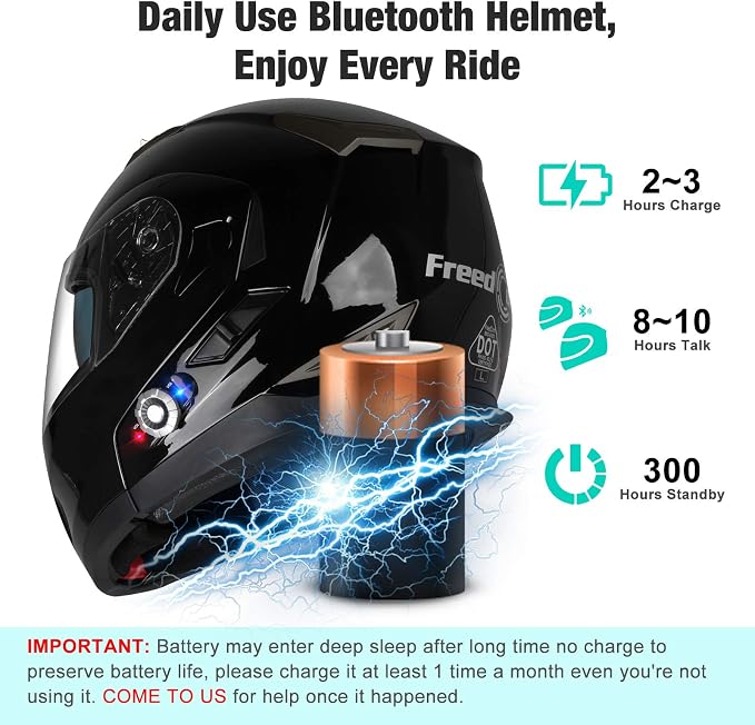 FreedConn BM2-S Bluetooth Motorcycle Helmet, Flip-Up Modular Motorbike Helmet - Image 6