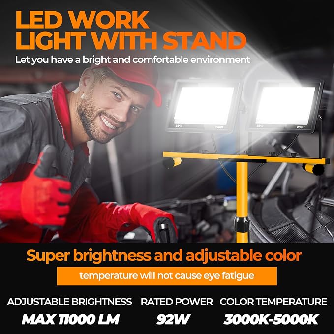Work Lights with Stand, 2 Adjustable Head LED Work Light，Foldable Tripod Stand - Image 6