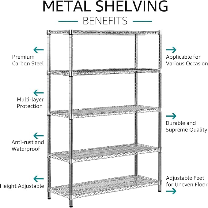IZEUK 3300 LBS Garage Shelving Wide Storage Shelves 5 Tier Metal Shelves Heavy - Image 5