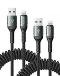 USB to Lightning Cable for Car 6FT, Coiled iPhone Charger Braided Lightning by KIYODA