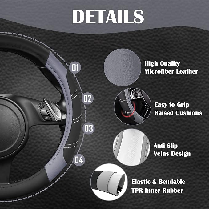 CAR PASS Line Rider Microfiber Leather Sporty Steering Wheel Cover Universal - Image 3