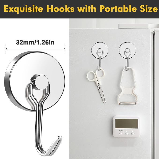 MIKEDE Magnetic Hooks, 110LB Heavy Duty Neodymium Magnet Hooks, Strong Swivel - Image 3