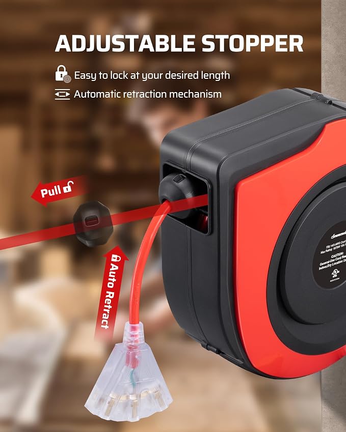 DEWENWILS Retractable Extension Cord Reel, 75 FT Heavy Duty Power Cord - Image 3