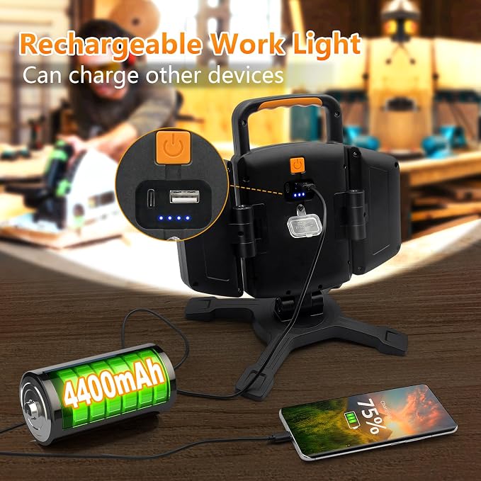 30W Rechargeable Work Light, 3000 Lumen Magnetic Work Light Battery Powered - Image 5