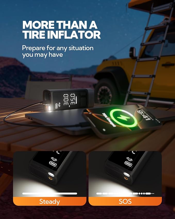 Portable Tire Inflator with Dual-Cylinder, 5 x Fast Inflation Car Air - Image 6