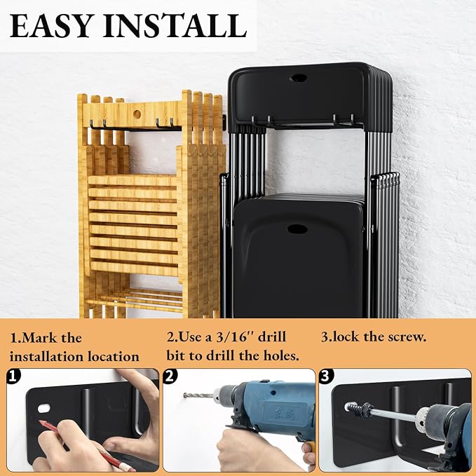 Garage Storage Organization Wall Mount, Heavy Duty Folding Chair Storage - Image 5