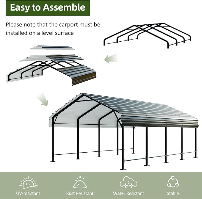JAMFLY Carport, 12X20 FT Metal Carports, Heavy Duty Carport Canopy - Image 5
