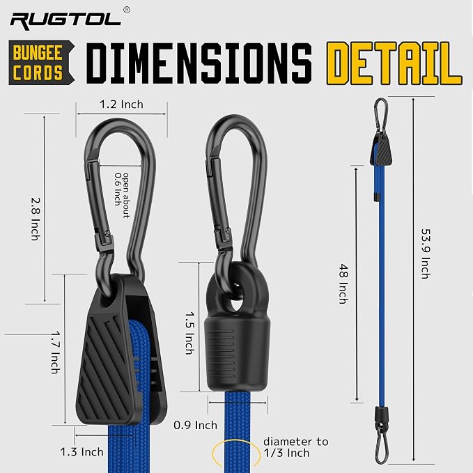 Bungee Cords with Hooks, 48 Inch Adjustable Blue Bungee Cords with Carabiner - Image 5