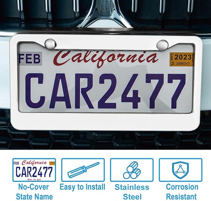 2PCS Chrome License Plate Frame, 2 Holes Silver Stainless Steel License Plate - Image 5