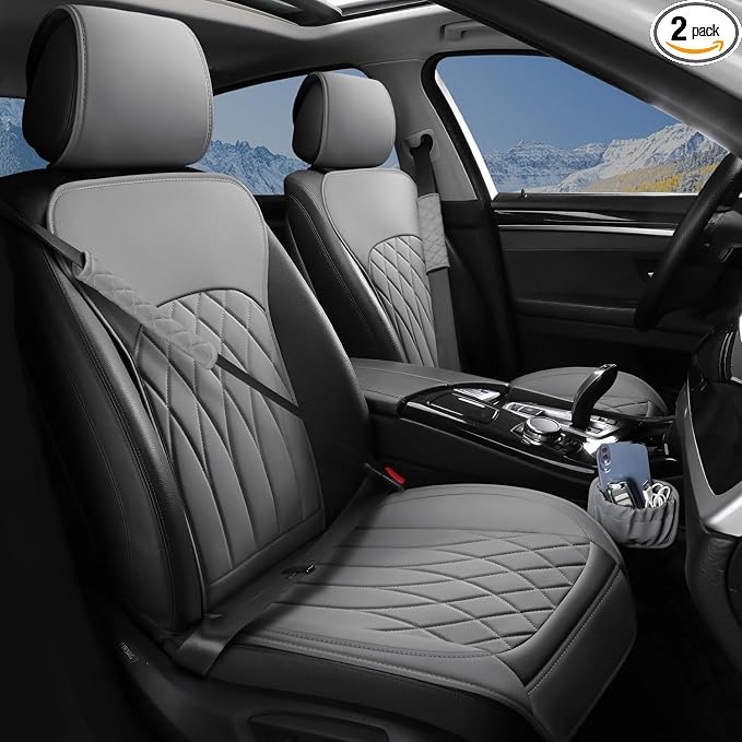 2 Pack Leather Front Car Seat Covers, Universal Sideless Car Seat Protectors by BEITK