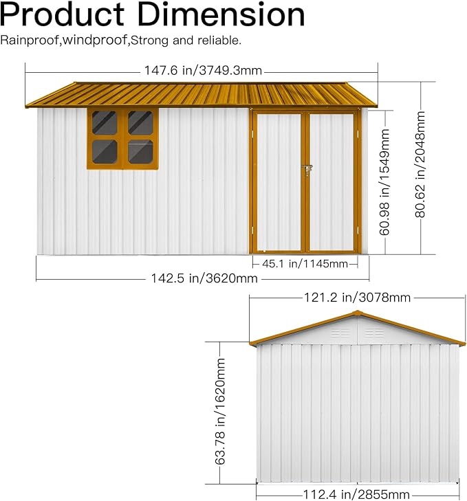 Outdoor Storage Shed, 12X10 FT Metal Garden Shed - Image 2