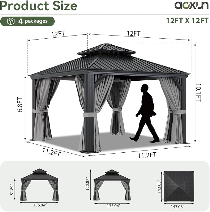 Aoxun 12' X 12' Hardtop Gazebo - Image 7