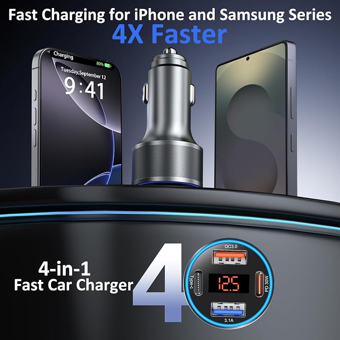 USB C Car Charger with Voltage Display, 3 Pack 65W Super Fast Charging Car - Image 2