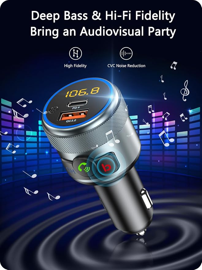 LENCENT Car FM Transmitter, Wireless Bluetooth 5.1 Radio Adapter Car Kit - Image 2