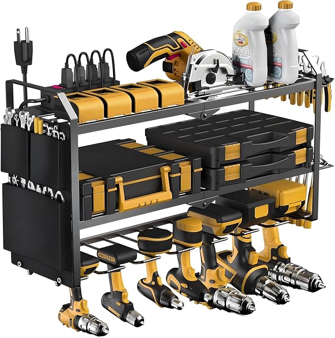 Power Tool Organizer with Charging Station: 7 Cordless Drills Holder Wall Mount by Unknown