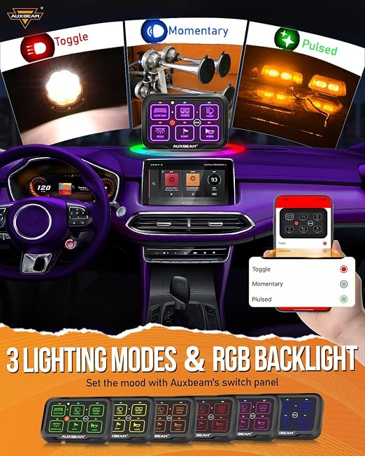 Auxbeam 6 Gang Switch Panel Bluetooth AR-600 RGB Large Button Auxiliary Switch - Image 4