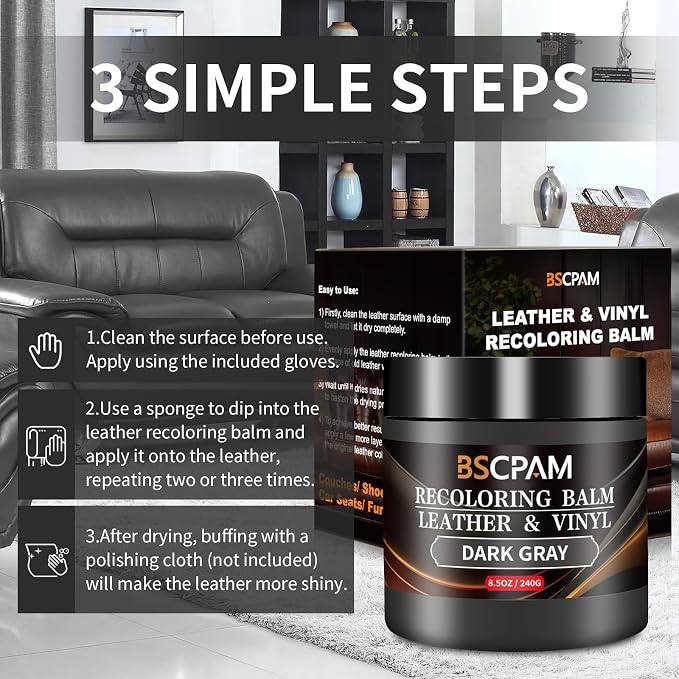 Dark Gray Leather Recoloring Balm, Leather Couch Scratch/Stain Remover - Image 5