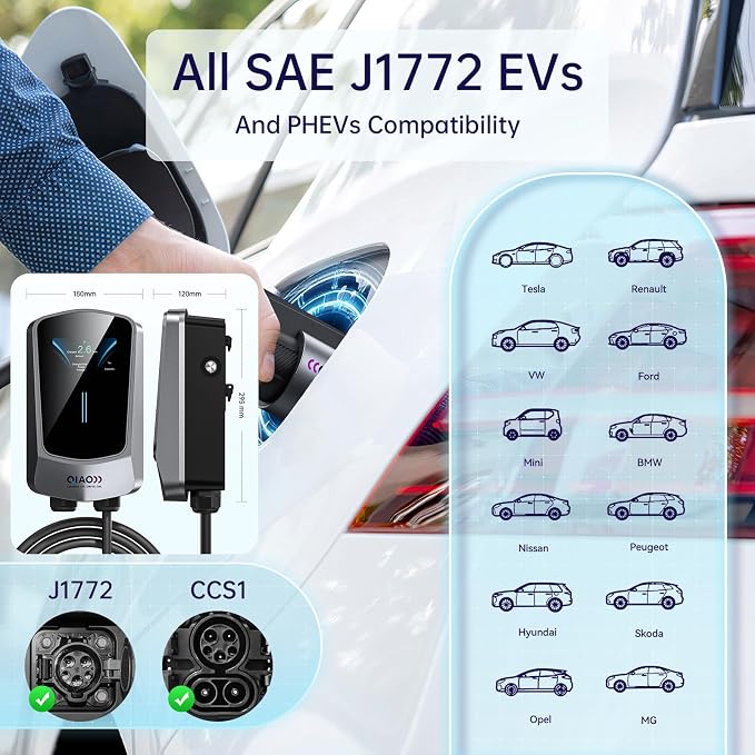QIAO Level 2 EV Charger, Wi-Fi Bluetooth APP Enabled EVSE, 4.3in Display - Image 4