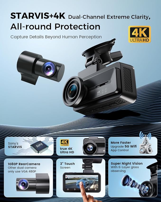 COOLCRAZY 4K Dash Cam Front and Rear - Image 2