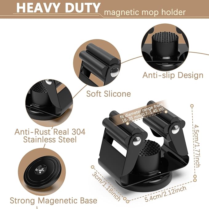 3-H Magnetic Broom Holder with Strong Magnetic Hook 4 Pack, Broom Holder Wall - Image 2