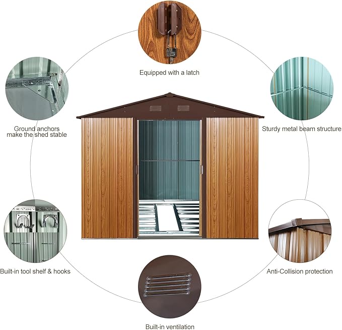 8x10 FT Outdoor Storage Shed, Metal Garden Shed - Image 3