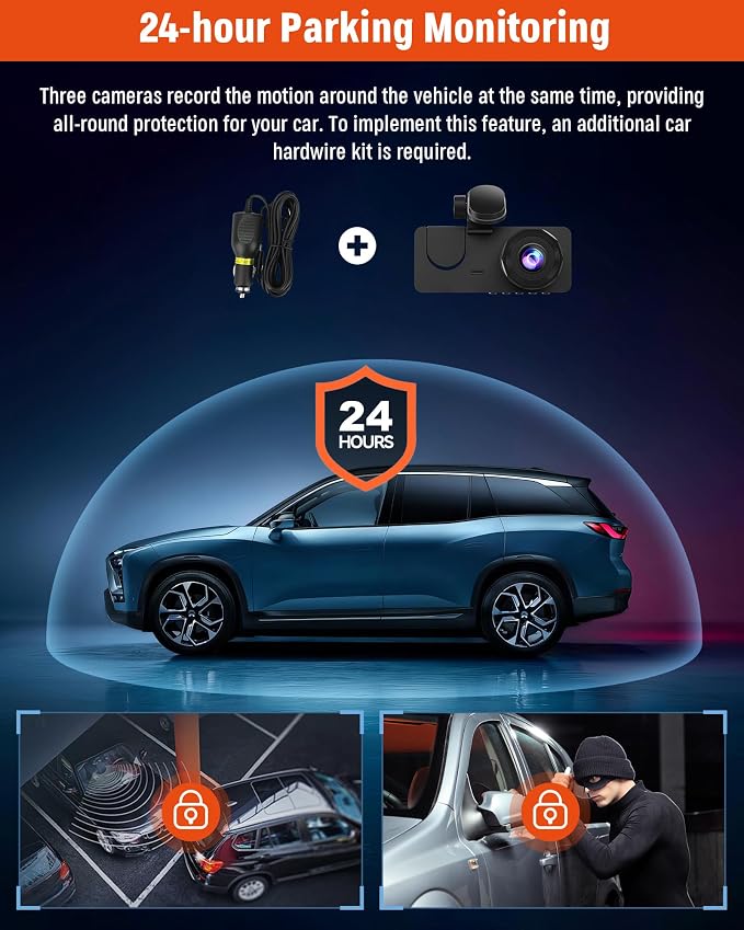 3 Channel Dash Cam, 4K+1080P Dash Cam Front and Rear Inside, Dash Camera - Image 5