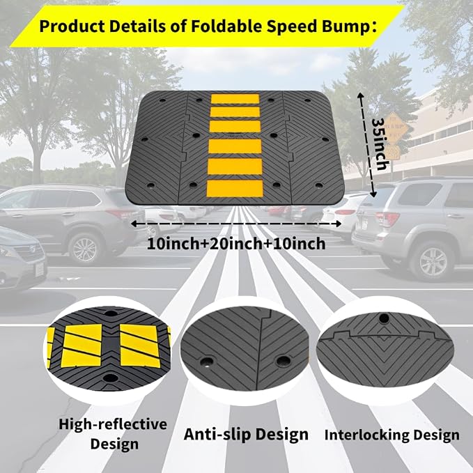Speed Bumps for Driveway 35"x20"x2" Flexible Installation Connect Multiple - Image 3