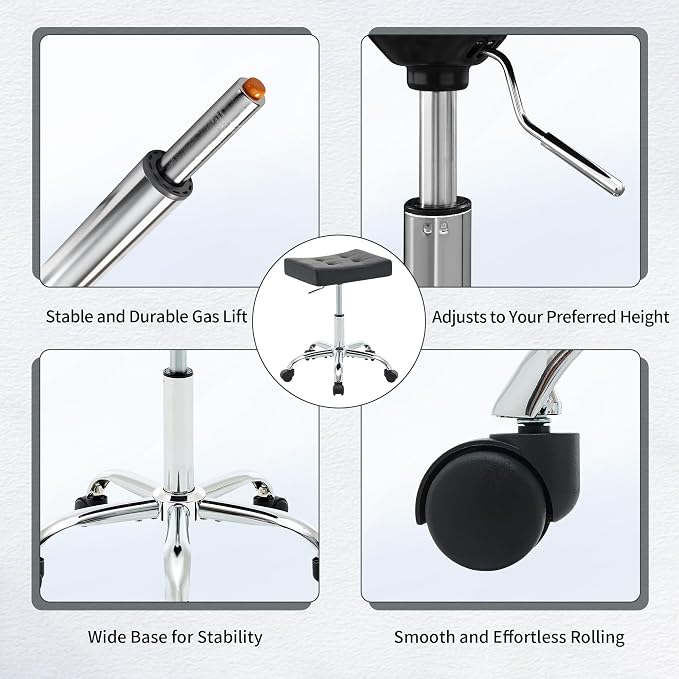Office Stool with Wheels Black Faux Leather Workbench Stool - Image 5
