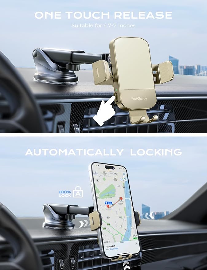 CHGeek Wireless Car Charger, 15W Fast Charging Auto Clamping Car Charger Phone - Image 4