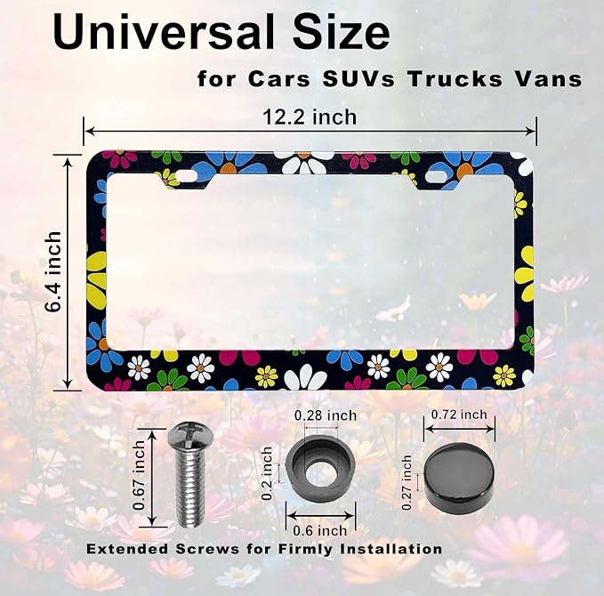 Hippie Flower License Plate Frame-2 Pack Colorful Daisy Blossom License Plate - Image 5