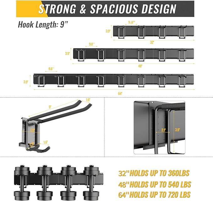 Garage Tool Rack Wall Mount – 64 inches Heavy-Duty Garden Tool Holder - Image 2