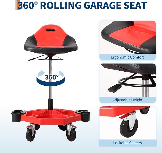 Garage Stool, 19”-24” Adjustable Rolling Mechanic Stool - Image 2