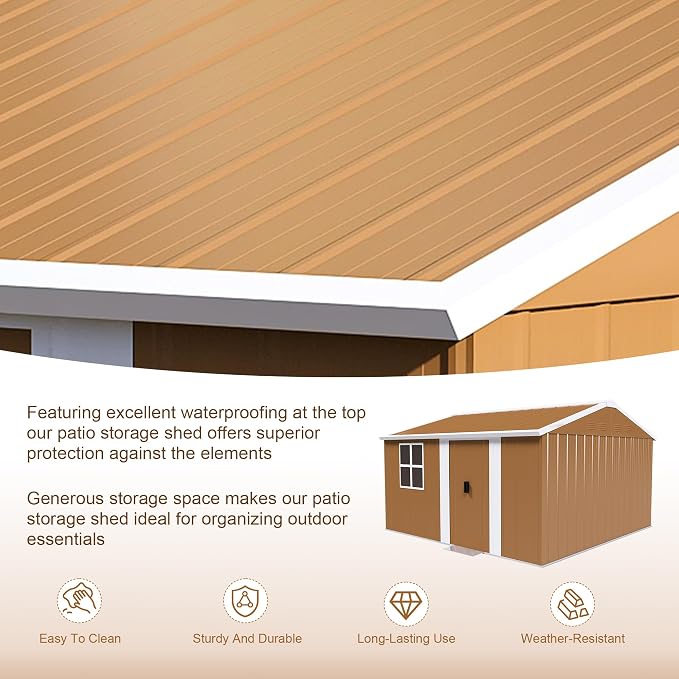 12 x 10 FT Outdoor Storage Shed, Metal Garden Tool Shed - Image 7