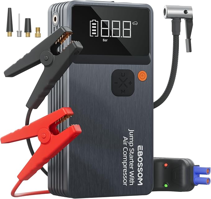 Car Battery Jump Starter with Air Compressor, 44.4Wh Battery Jump Box with Tire by EBOSSOM