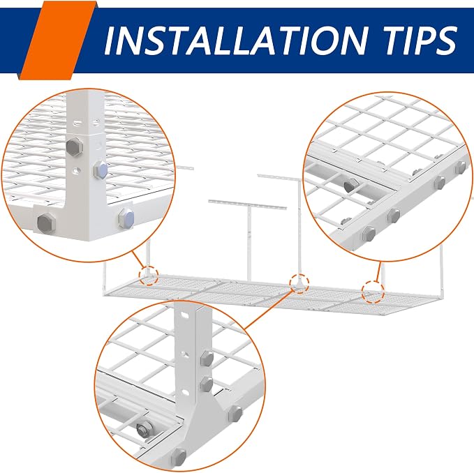 3 x 8FT Overhead Garage Storage Rack, Adjustable Ceiling Storage Racks - Image 7