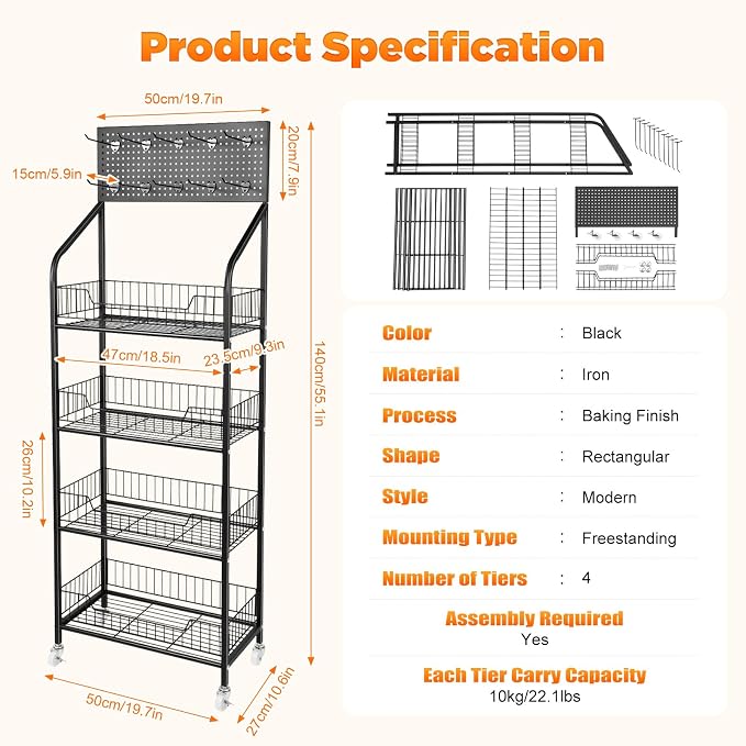 Retail Display Rack 4-Tier Market Merchandise Display Shelf - Image 2