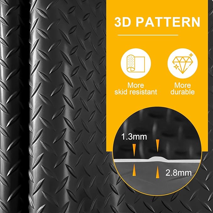 4x6 FT Garage Floor Mat, 2.8mm Thickened Flooring Roll Diamond Plate PVC Rubber - Image 3