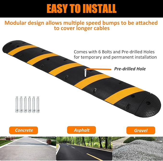 84'' Rubber Speed Bump, 1 Pack 2 Channel Modular Heavy Duty Speed Bumps Humps - Image 5