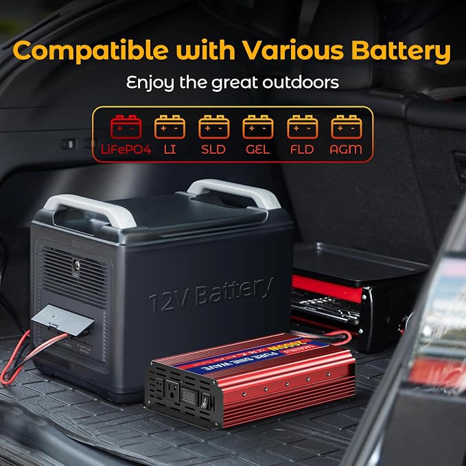 2000W Pure Sine Wave Inverter, 12V DC to 110V/120V AC Power Inverter - Image 8