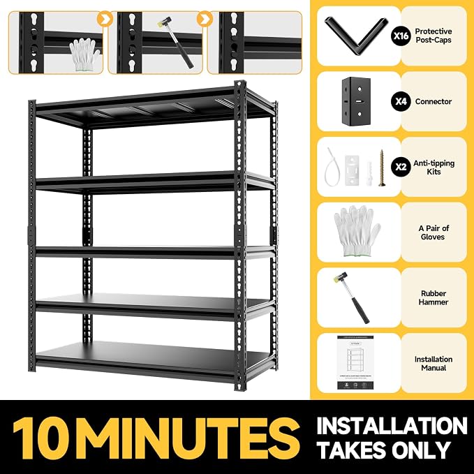 5-Tier 40" W X 20" D X 72" H Storage Shelves 2800LBS Metal Garage Shelving - Image 6