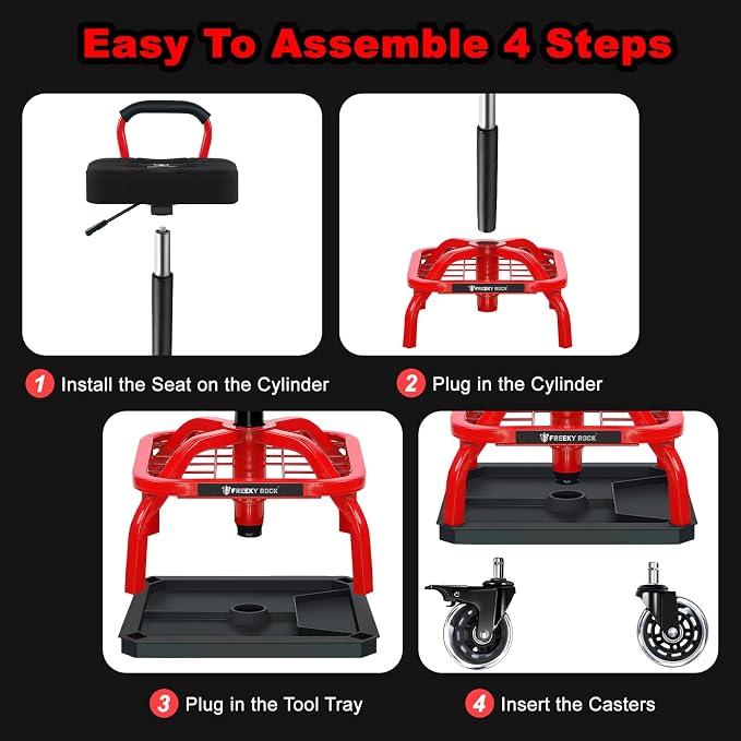 Rolling Shop Stool with Wheels, Garage Mechanic Shop Chair with Handle Backrest - Image 7