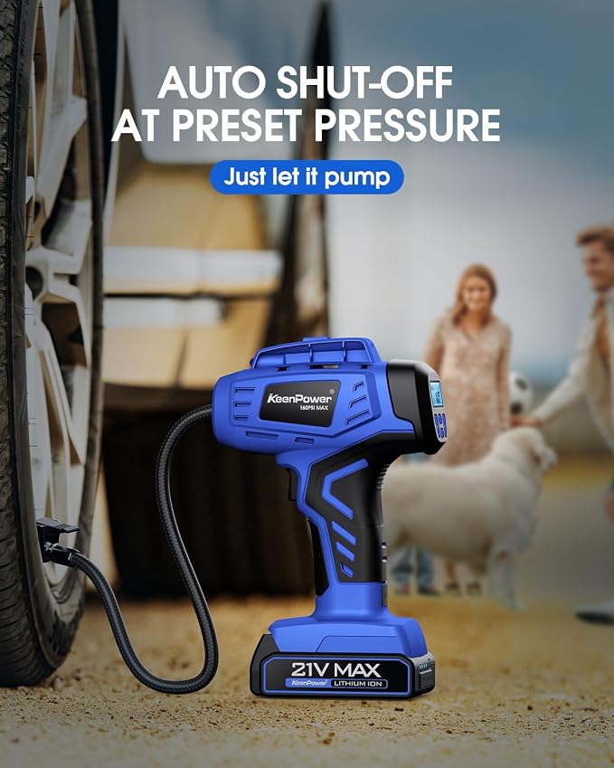 Smart Cordless Tire Inflator Portable Air Compressor Rechargeable 21V Battery - Image 5