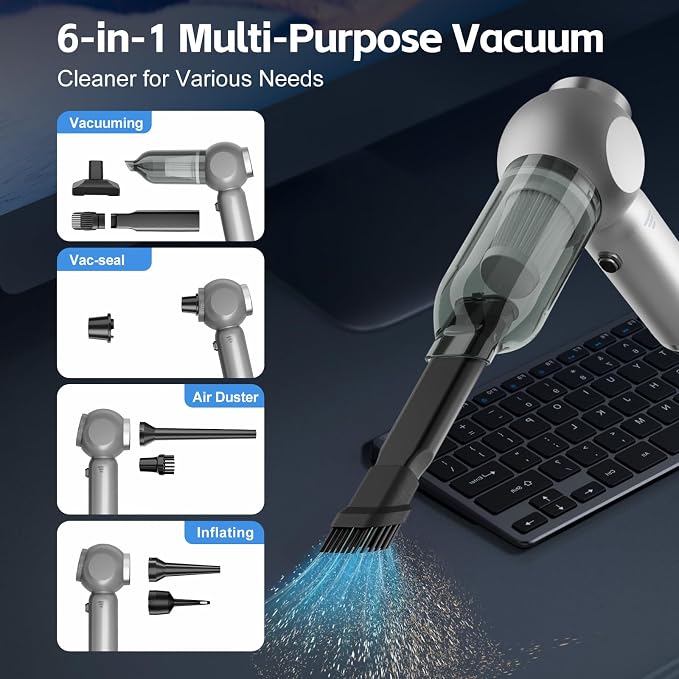 6 in 1 Car Vacuum Portable Cordless, 20000PA Mini Vacuum Cleaner High Power - Image 3