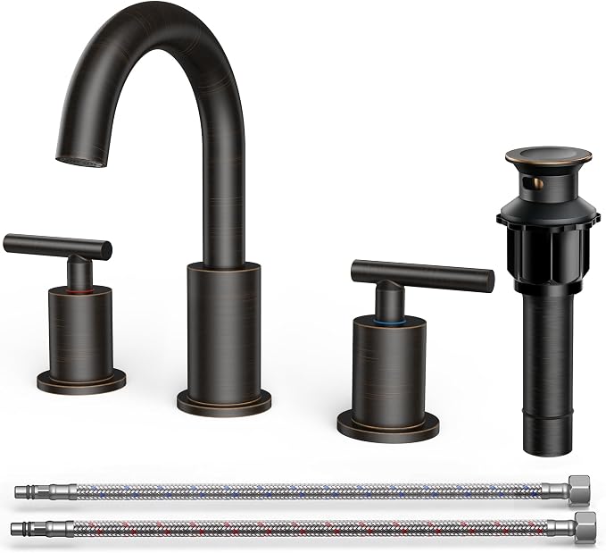 FORIOUS Oil Rubbed Bronze Bathroom Faucet 3 Hole, 8 Inch Widespread Bathroom by FORIOUS