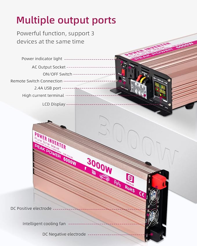 CEJIA Power Inverter 3000W Pure sine Wave ac car Inverter Peak 6000watt 12V DC - Image 5
