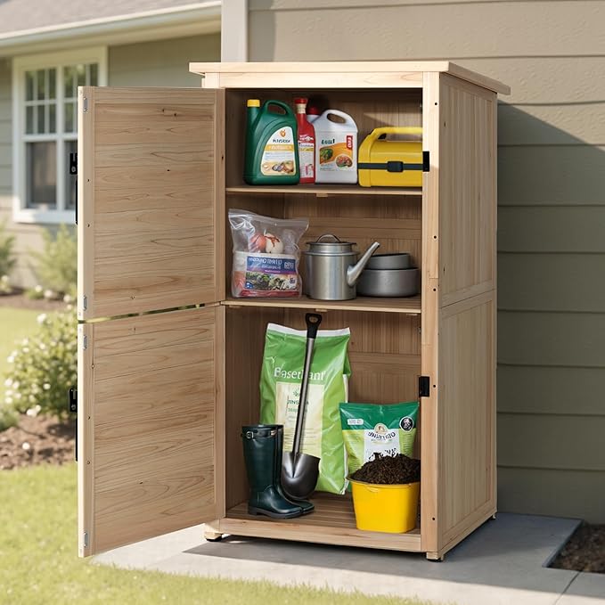 MCombo 30" Deep Wood Sheds & Outdoor Storage, Outside Garden Tool Cabinet Shed - Image 2