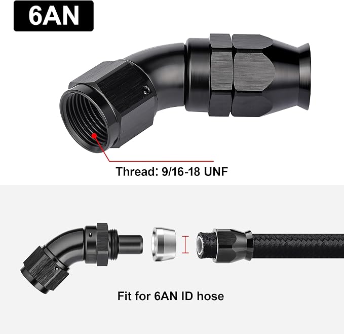EVIL ENERGY 6AN 45 Degree PTFE One Piece Full Flow End Hose Fitting Aluminum - Image 4
